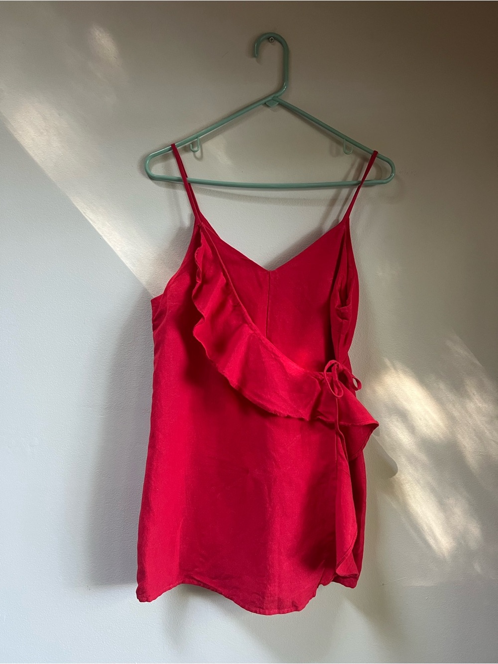 Urban Outfitters Red Ruffle Wrap Cami Romper